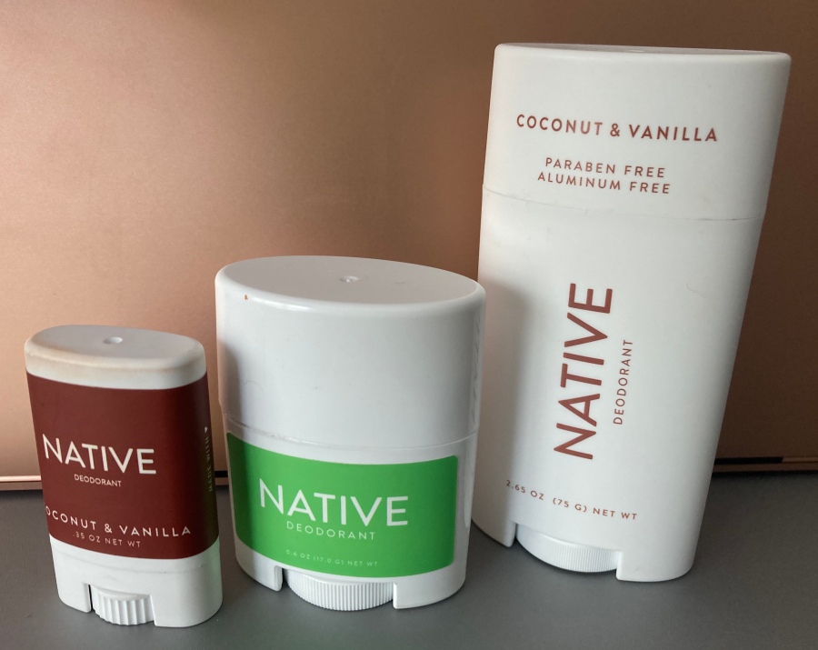three sizes of Native Deodorant.