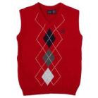 red sweater vest