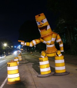 construction barrel sculpture