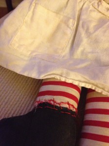 Raggedy Ann doll sewn together foot