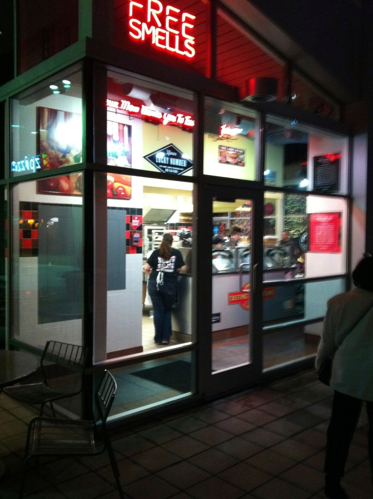 Free smells, fast food place in Raleigh, NC