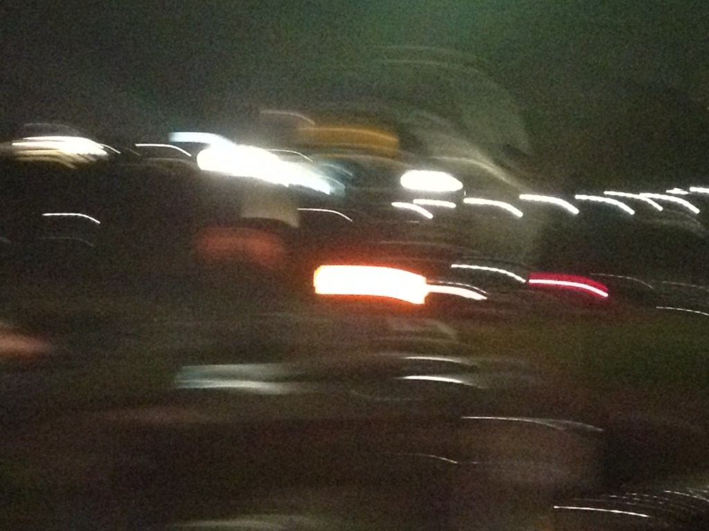 blurry image of Washington DC at night