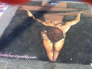 Chalk art of Jesus on the cross