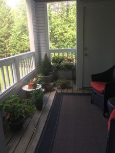 Foot rest stowed away under chairs