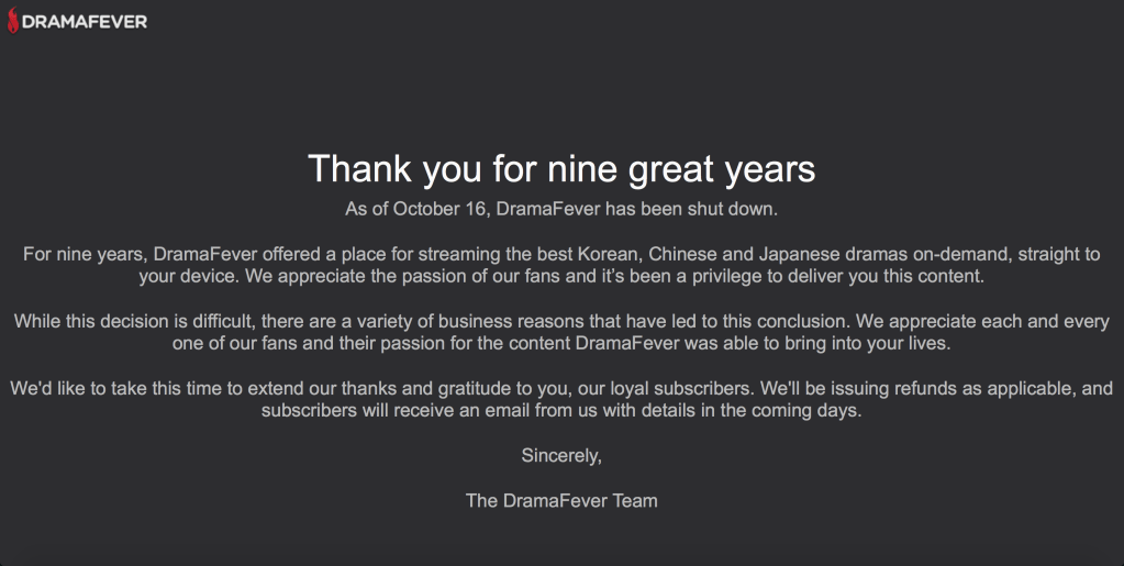 Notice from DramaFever