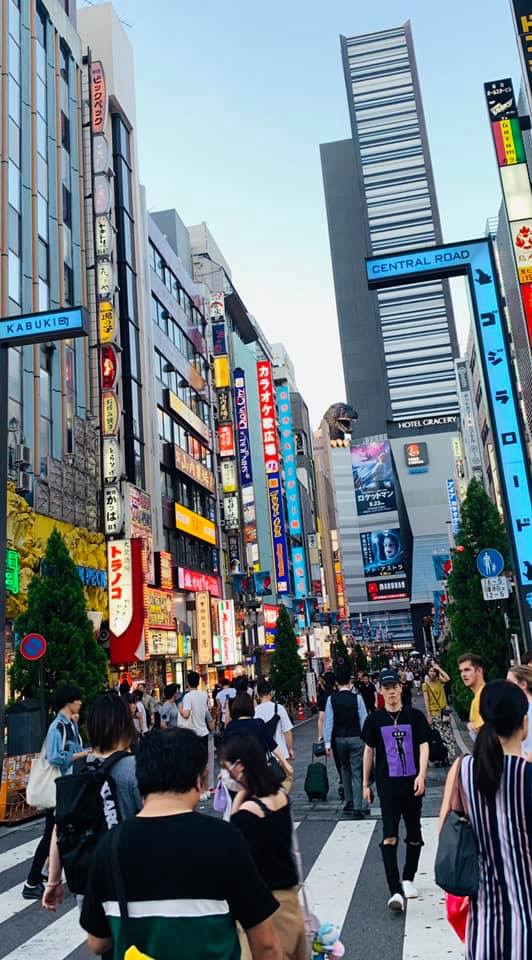 Approaching Godzilla in Shinjuku.