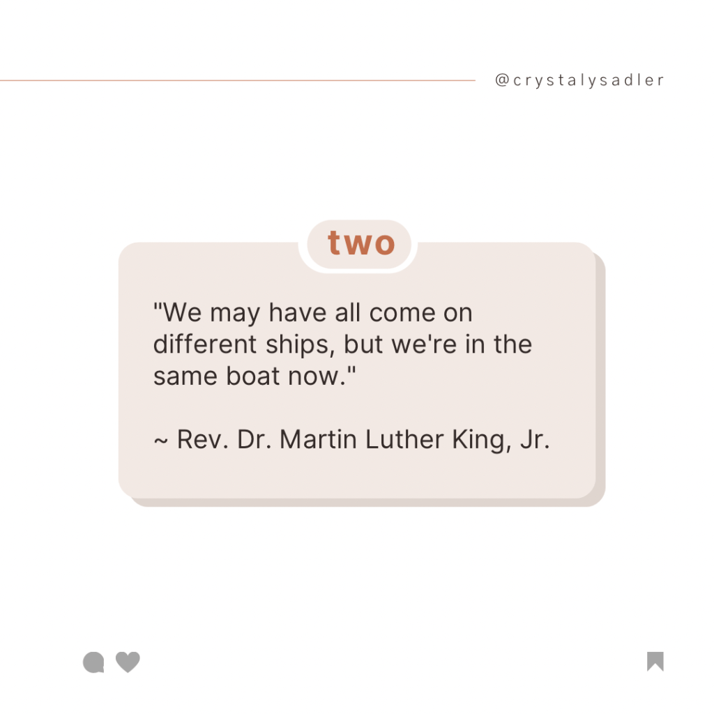 "We may have all come on different ships, but we're in the same boat now."
~ Rev. Dr. Martin Luther King, Jr.